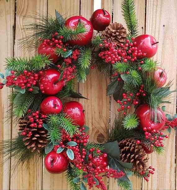 Apple and Bow Christmas wreath